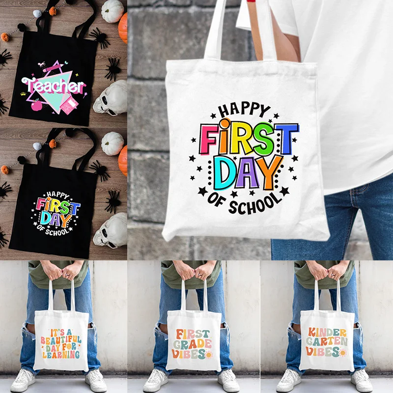 Colorful First Day Kinder Garten Vibes Pattern Tote Bag Best Gift for Teacher Tops Professional Manicure Suitcase Pencil Case