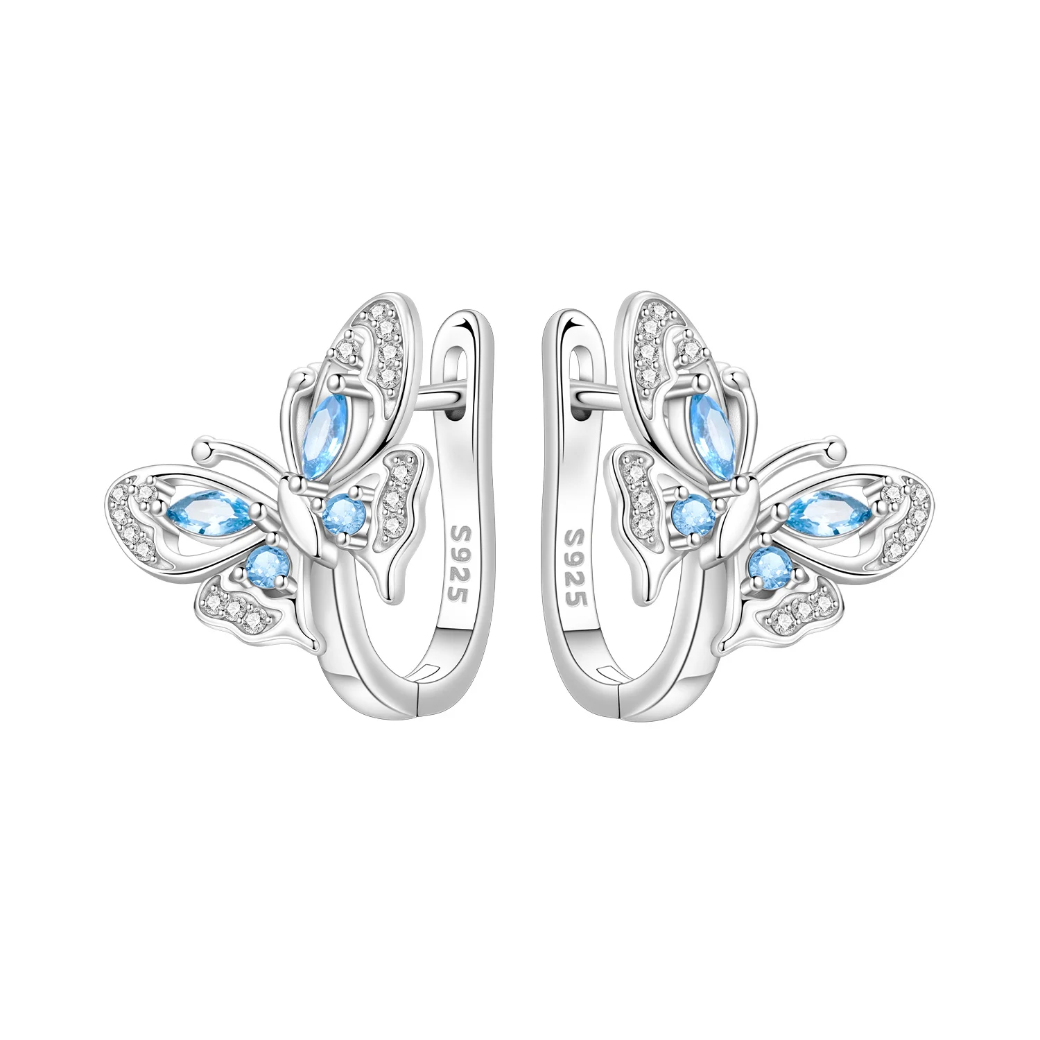CYCUFF S925 Sterling Silber Blaue Hohle Schmetterlings-Ohrringe Creolen Damenschmuck Original Trendige Jubiläumsgeschenke