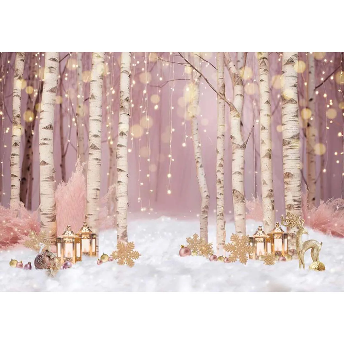 Allenjoy Pink Winter Snowy Woodland Forest Photo Backdrop