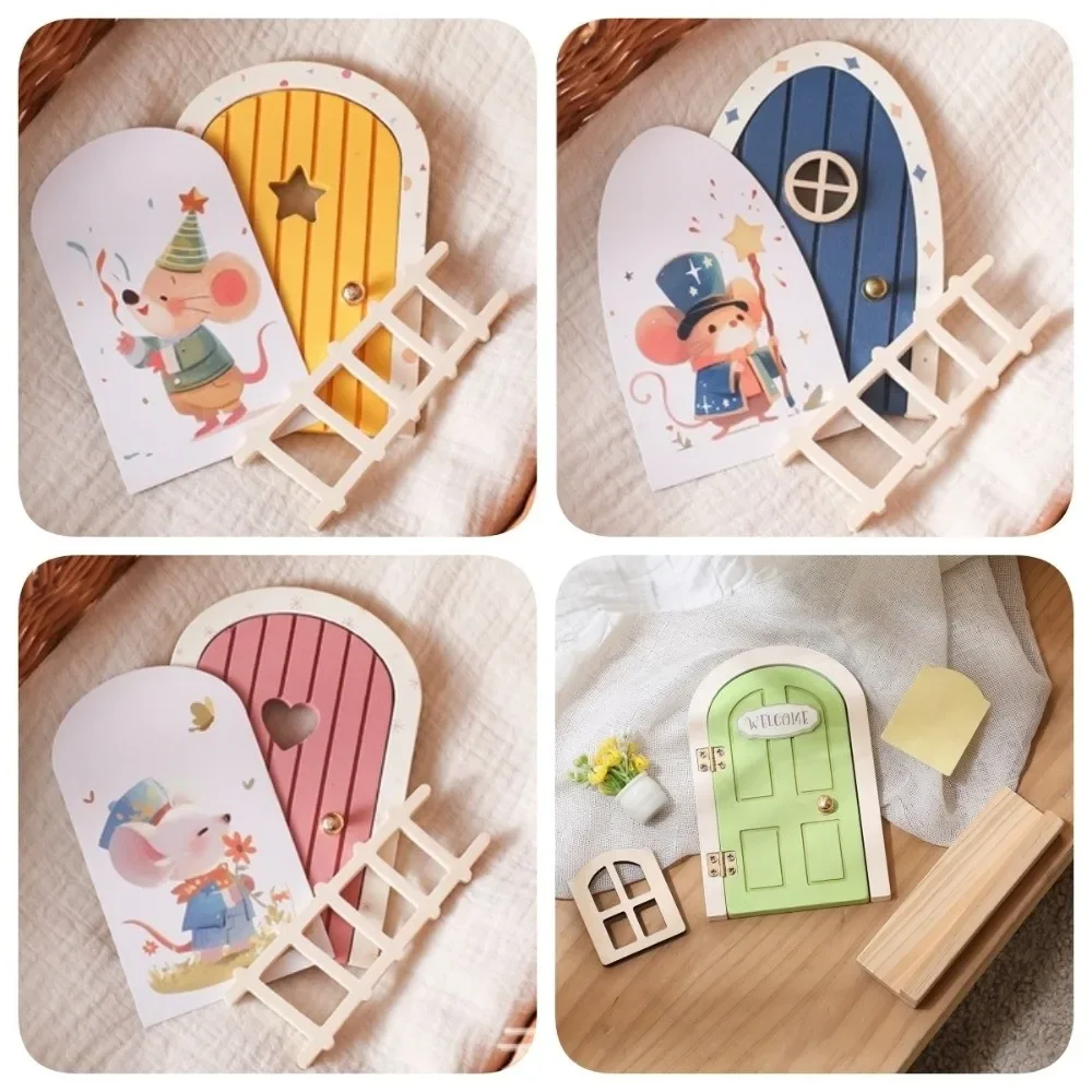 Glows in The Dark Window Dollhouse Home Decorations Mini Funny Fairy Elf Door Creative Wooden Mouse Hole