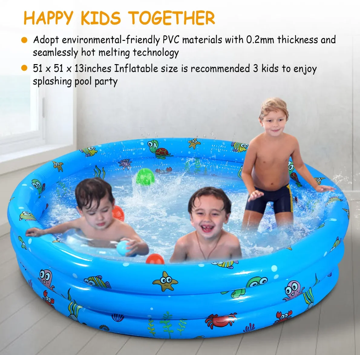 51x13インチインフレータブルスイミングプール爆破ファミリープール3人の子供用折りたたみ式スイムボールプール