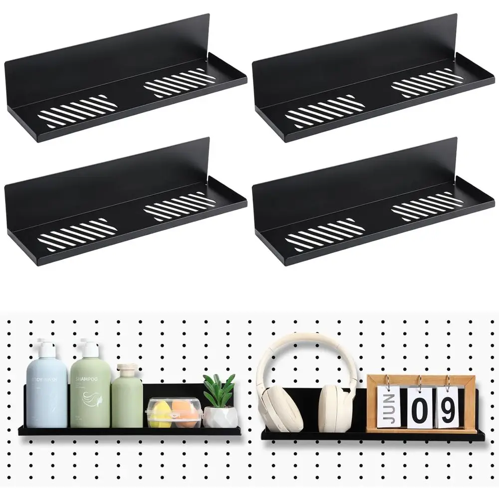 

4 Pack Magnetic Pegboard Shelves Wall Organizer Metal Pegboard Steel Tray Accessories Organizing Tools for Home Kitchen (16 x 4.
