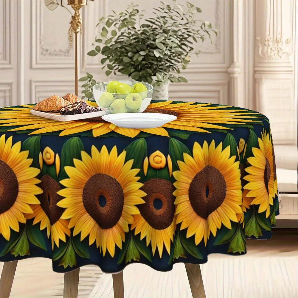 1 piece of Christmas Sunflower Joy Design Tablecloth, perfect for round tables in family kitchens and dining rooms