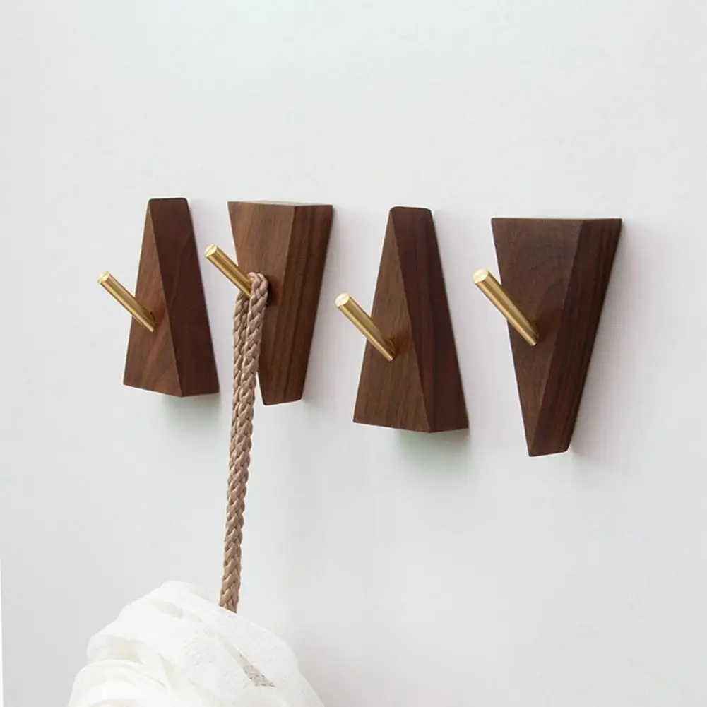 Rustic Wooden Hook Triangular Wood Wall Hook with Metal Hanger Rustic Solid Wood Coat Rack Wall Mounted Entryway for Home