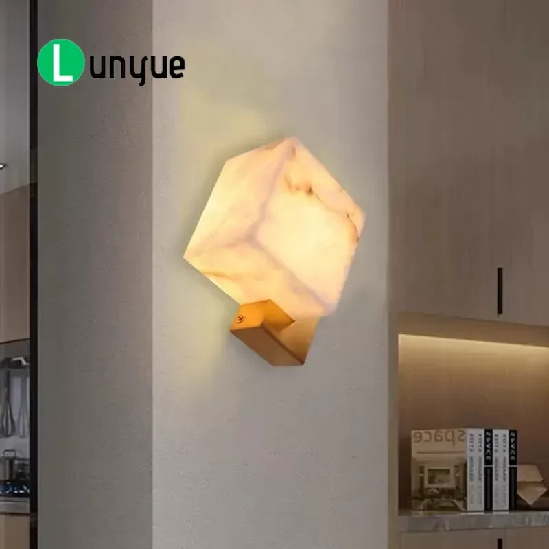 New Chinese Natural Marble Wall Lamp Modern Minimalist Designer Style Bedroom Bedside Study Entrance Lighting Fixture