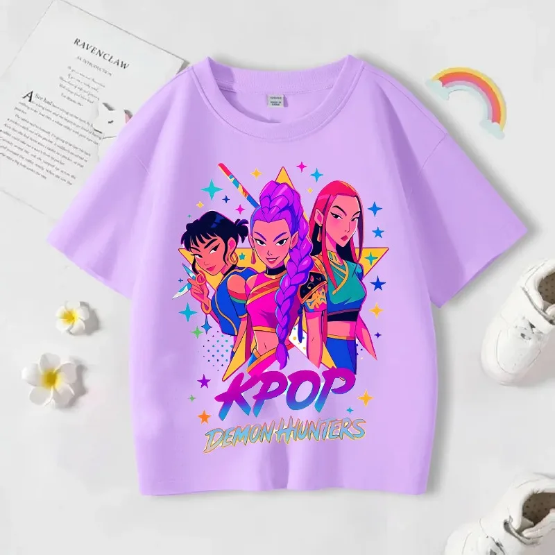 

Kpop Demon Hunter Cotton T-shirt Rumi Mira Zoey Anime Kids Clothes Girls Boys Summer Short Sleeve Children Fashion Tees Top Gift