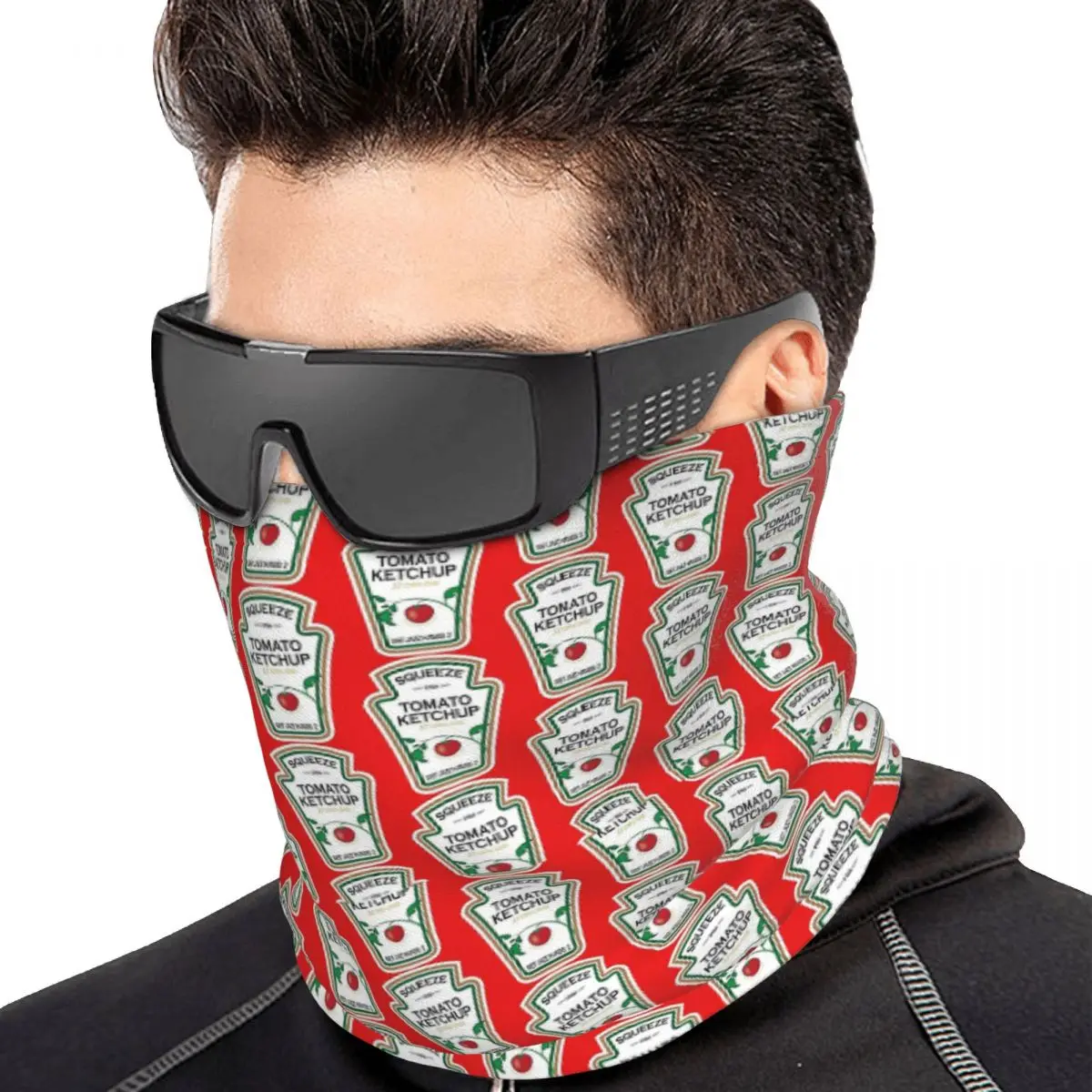 Funny Ketchup Label Multifunctional Elastic Neck Gaiter Dust Proof Face Cover Bandana Unisex for Motorcycle Hiking Fishing