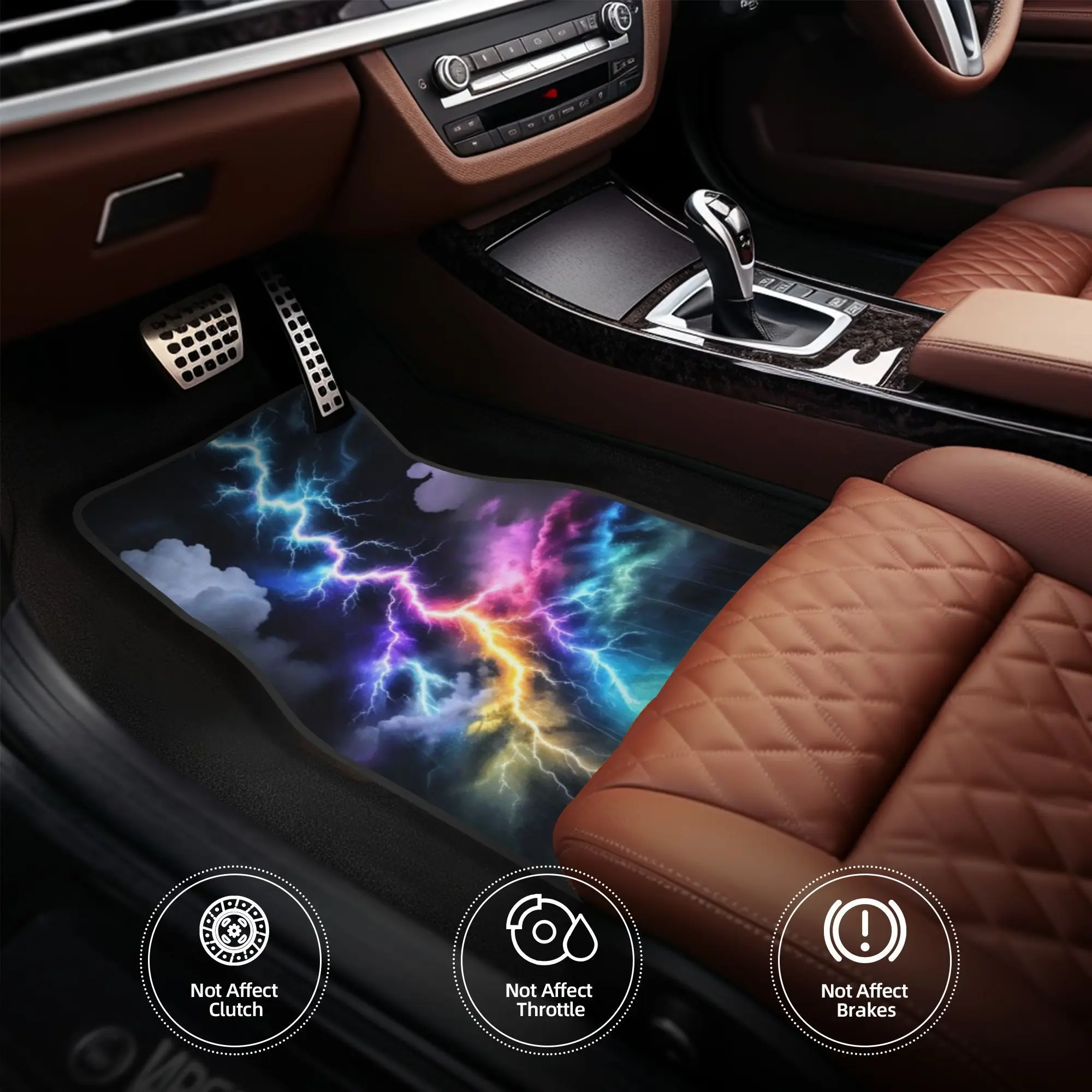 4pcs Electric Storm Printed Vehicle Floor Mats, Full Front& Rear Mats, Fit For Tesla, For BMW, Jeep And Cyber Trucks Automobiles view 4
