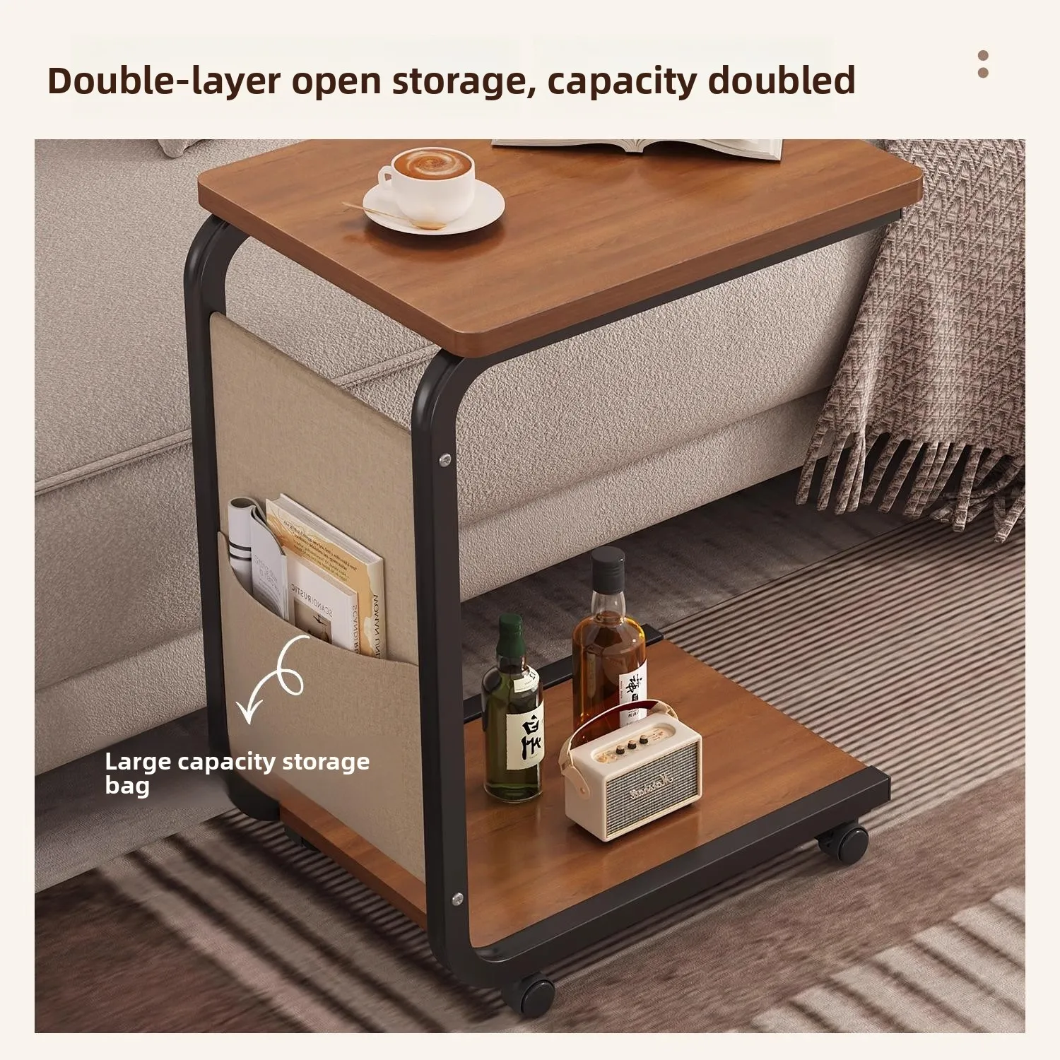 Portable  Side Table Bedside Cabinet Living Room Sofa Small Tea Table Couch Side Table Mobile Corner Table