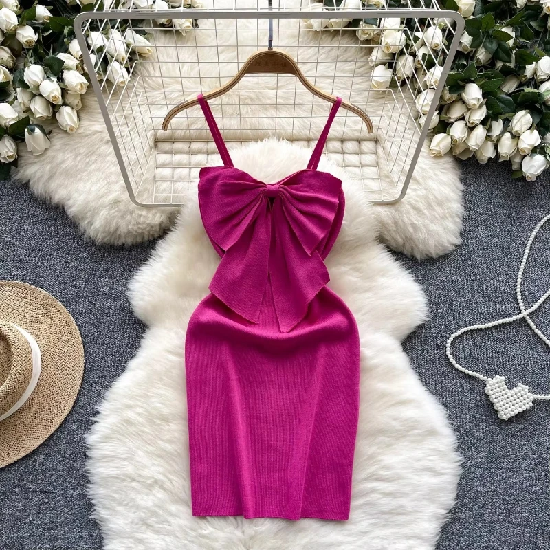 Damska Mini sukienka na imprezę Bodycon seksowna koronkowa z odkrytymi plecami solidna dzianinowa kokarda letnia sukienka płaszcza nocne stroje klubowe moda nowość