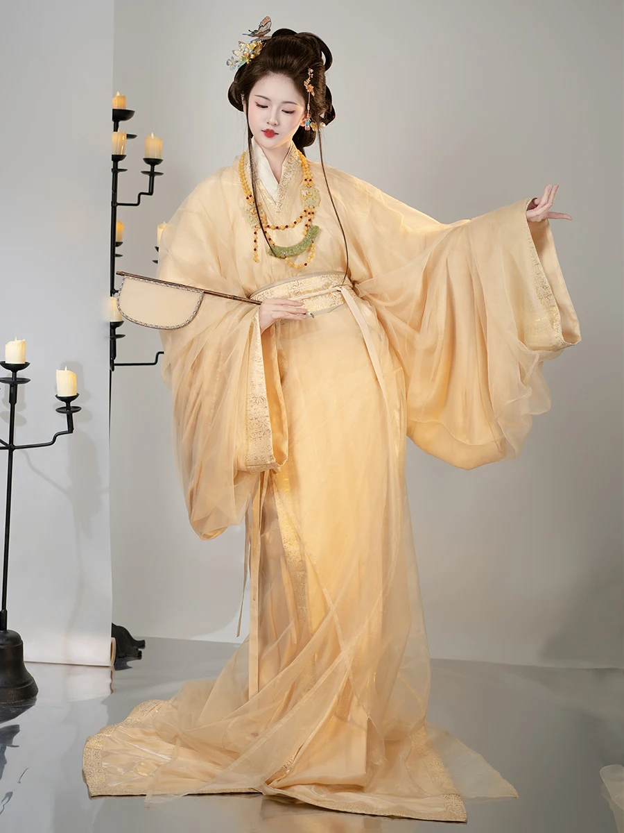 

anchi Ancient Yellow Double Layered Silk Hanfu Spring Autumn Winter Everyday Fairy Aosphere on Camera Warrobe Robe Ensemble