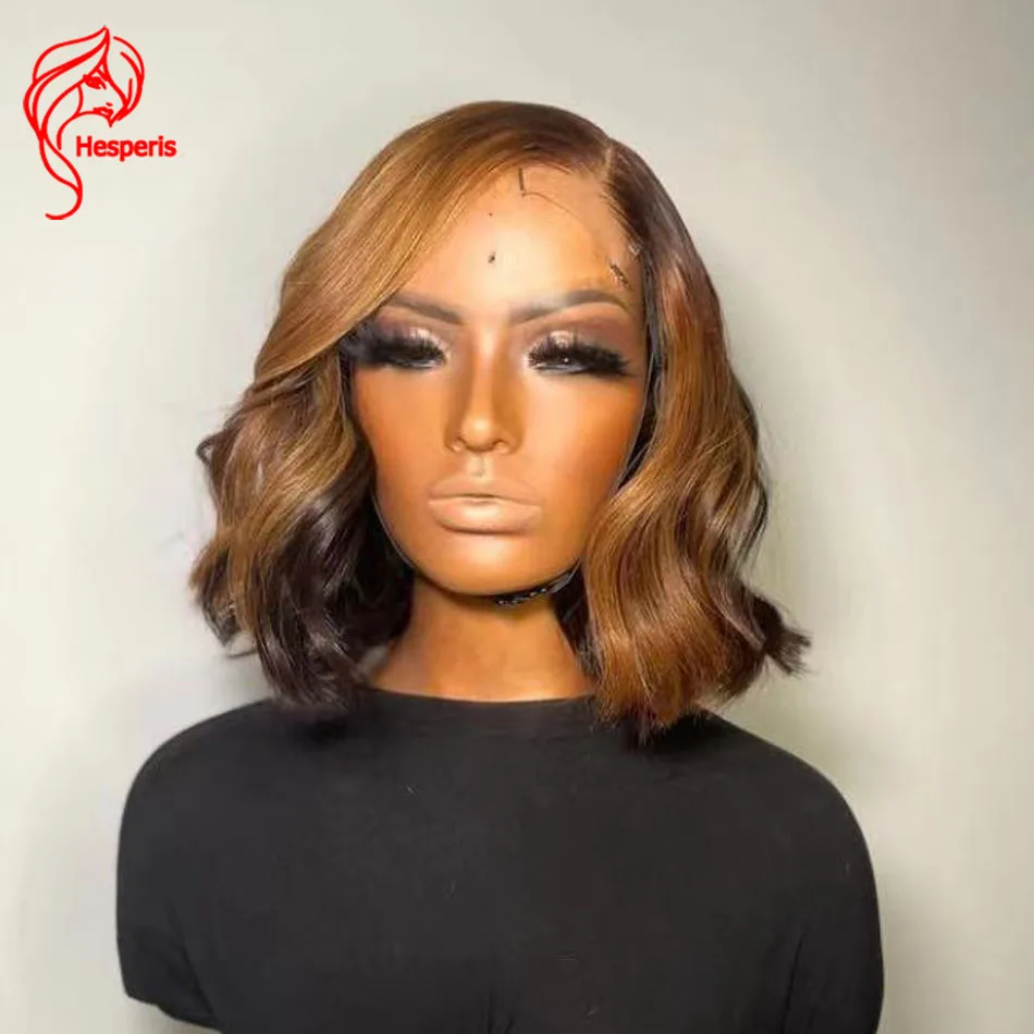 

Hesperis Blonde Highlight Human Hair Wigs Pre Plucked Short Wave Bob13x6 Lace Front Wig With Baby Hair Brazilian Hair Wavy Wig