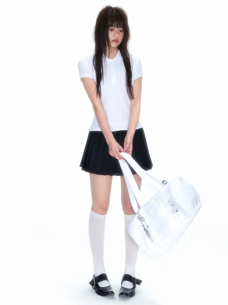 NECY Bla Saia Plissada Primavera Verão College Sle A-Line Saia Ele Or Saia Feminina Faion Saia Casual