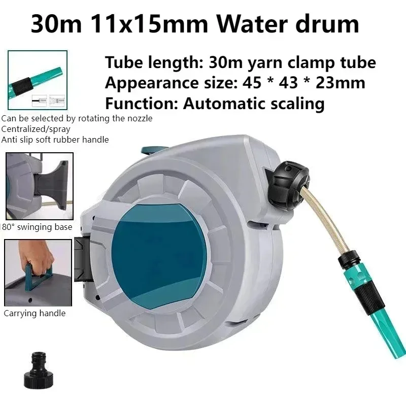 30m 11x15mm Garden Water Drum Automatic Telescopic Hose Truck Hose Recycling Device Water Pipe With Dual Purpose Water Gun