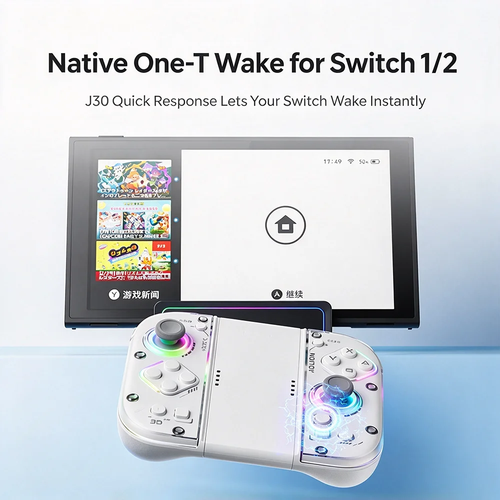 Aolion J30 Wireless Split Game Controller for Switch 2, RGB Light Dual Vibration Gamepad with TMR Joystick, Left Right Motion