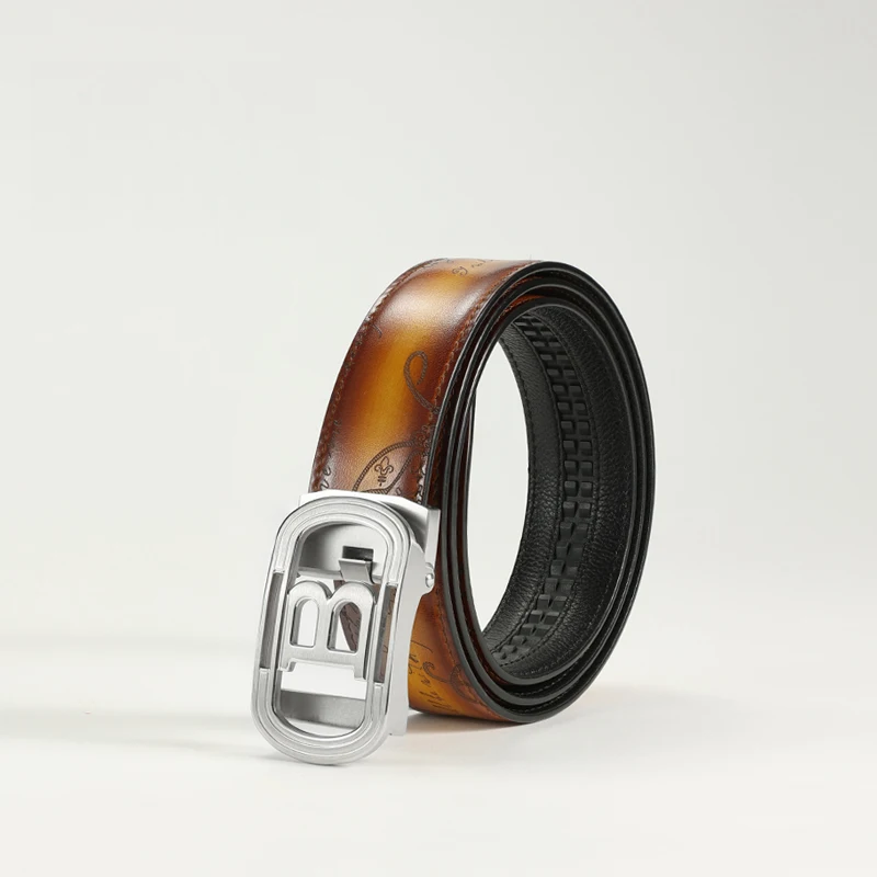 DIMY 2025 belt men's genuine leather business stainless steel automatic buckle layer cowhide hand polished retro niche men's pan