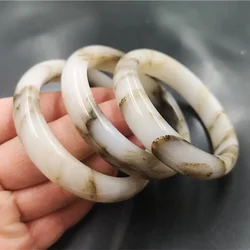 Natural White Hand Carved  Wide Strip Jade Bracelet Fashion Boutique Jewelry Men's and Women's Ice Silk Gobi Jade Bracelets