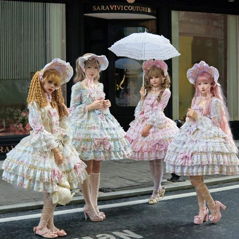 الخريف الشتاء الأصلي أنيقة لوليتا فستان الحلو مقوس دانتيل بأكمام طويلة فستان الزفاف الرجعية فيكتوريا الأميرة توتو فستان امرأة #6