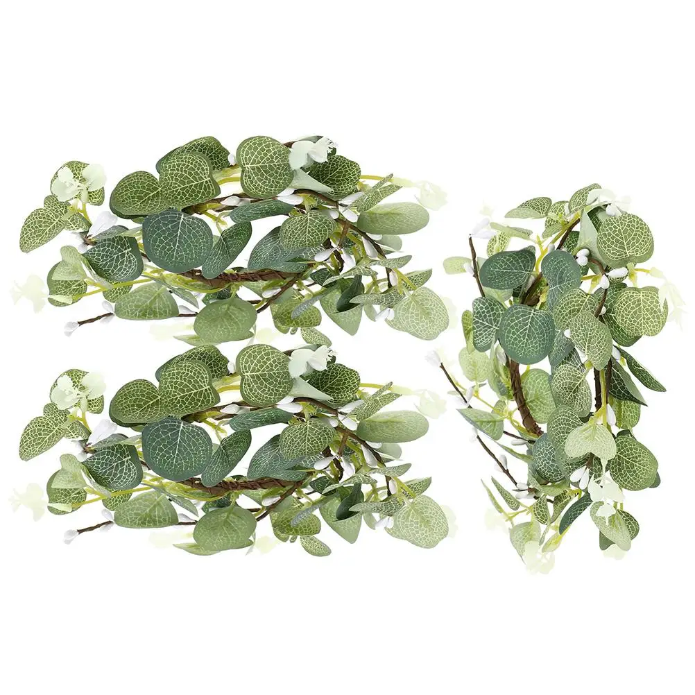 2pcs 8cm Artificial Eucalyptus Ring Home Decor Green Small Wreath Garland Wreaths Rings Taper Rings Artificial