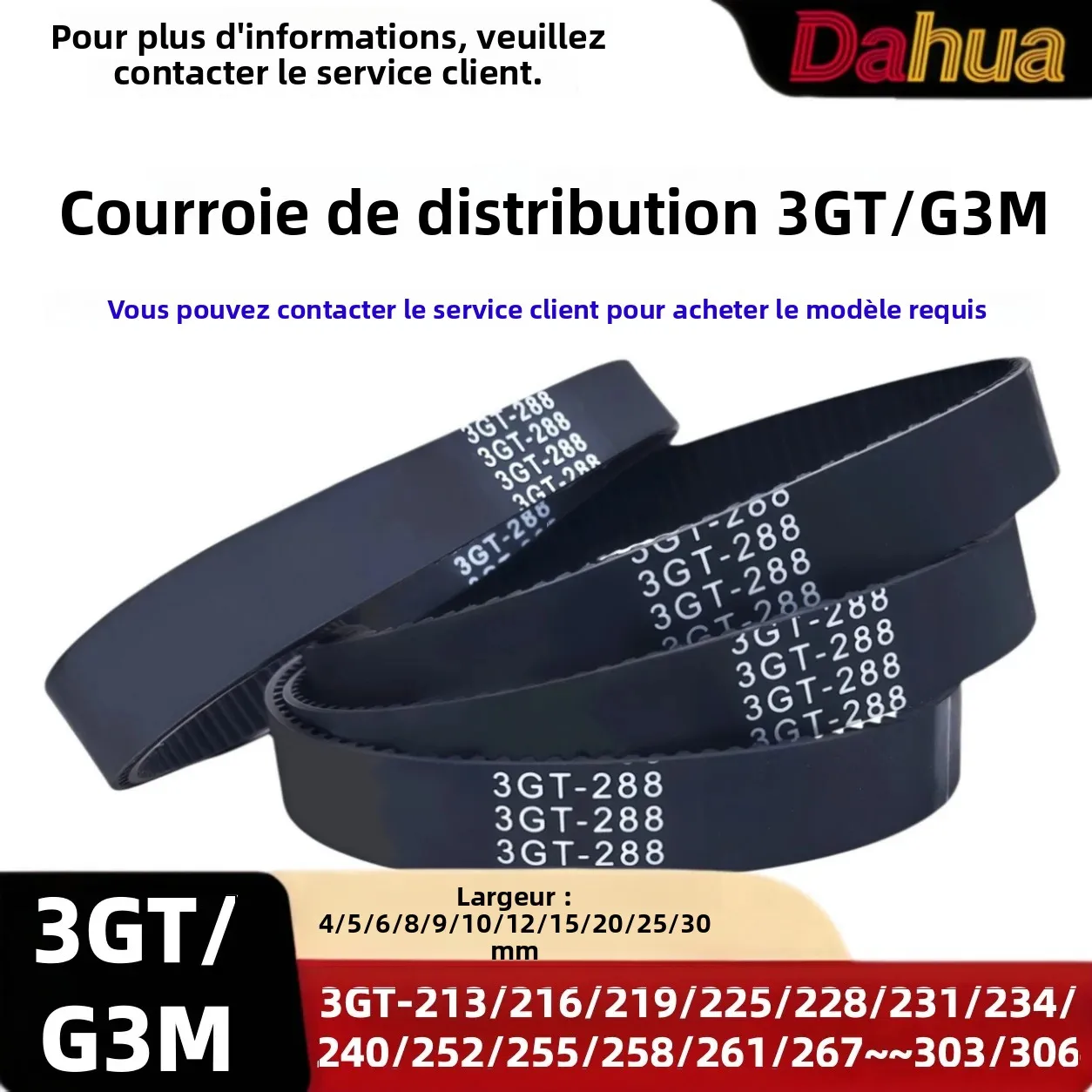 Courroie de distribution en caoutchouc 3GT/G3M GT3, pas de 3 mm, boucle fermée, courroie synchrone, longueur 213-306 mm, largeur 5-30 mm, pour imprimante 3D, lasers CNC