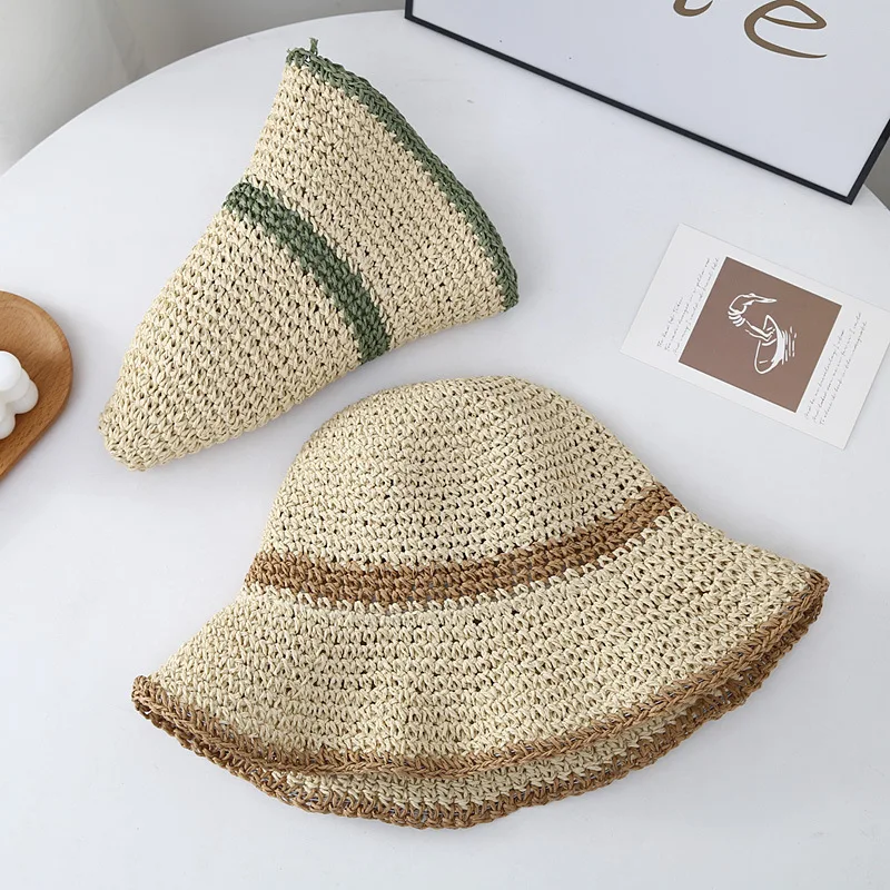 New Summer Foldable Straw Crochet Bucket Hat For Women Outdoor Sunshade Fisherman Hat Fashion Lady Holiday Beach Hat Spring Gift