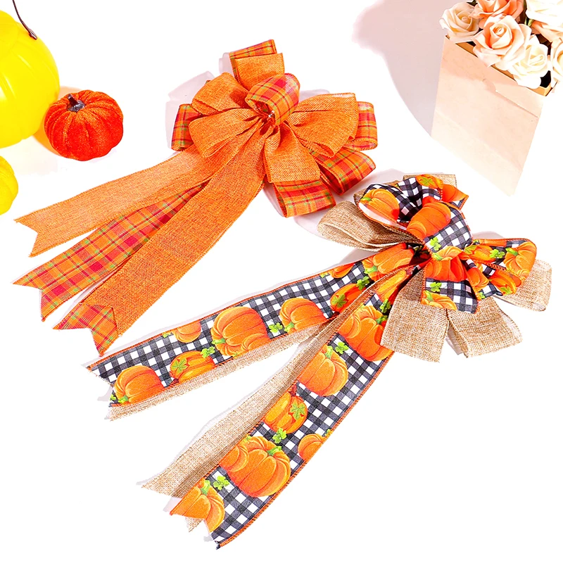 

Fall Wreath Bow Thanksgiving Wreath Bow Party Favor Autumn Decorative Bow For Home Fall Indoor Outdoor Front Door Halloween