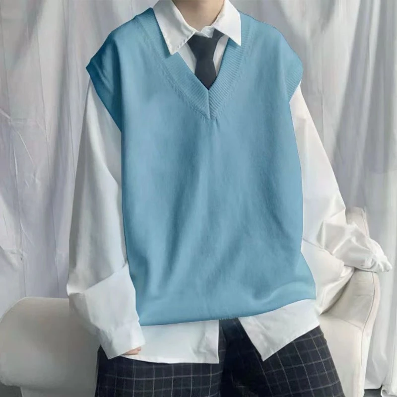 

Unisex Casual V Neck Sleeveless Knit Cardigan Oversized Korean Style Layering Sweater for Couples Autumn Winter Loungewear