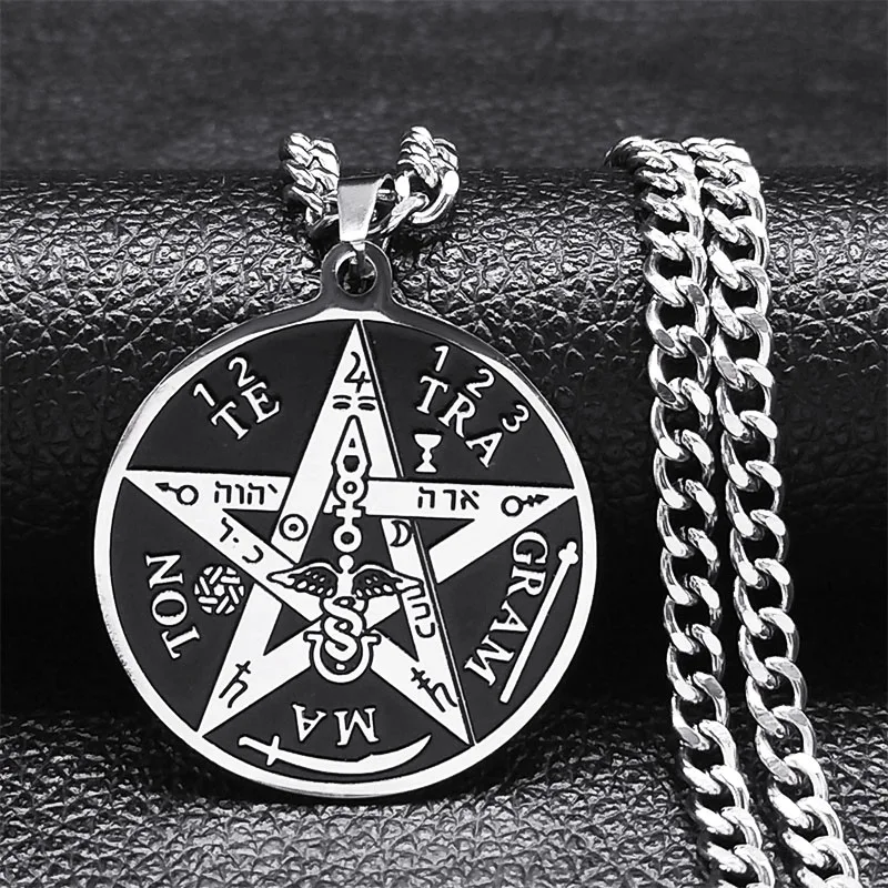 Hexerei Gothic Dark Pentagram Halskette Edelstahl Original Tetragrammaton Solomon Amulett Halsketten Für Frauen Schmuck – Detail 4