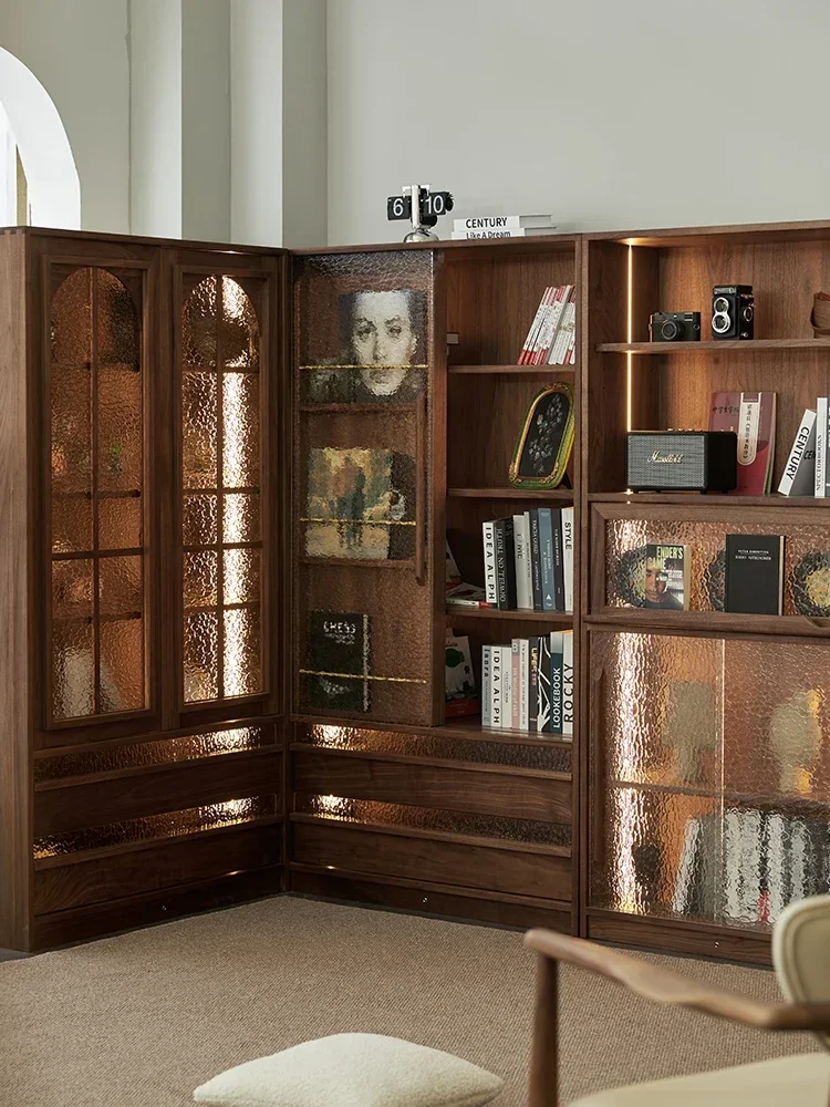 Black walnut whole wall integrated to the top living room with card seat combination locker