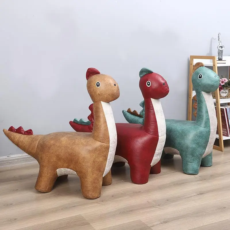 

1Pc Wooden Cartoon Animal Stool Creative Dinosaur Shaped Small Stool Home Living Room Children Cute Decorative Short Stool