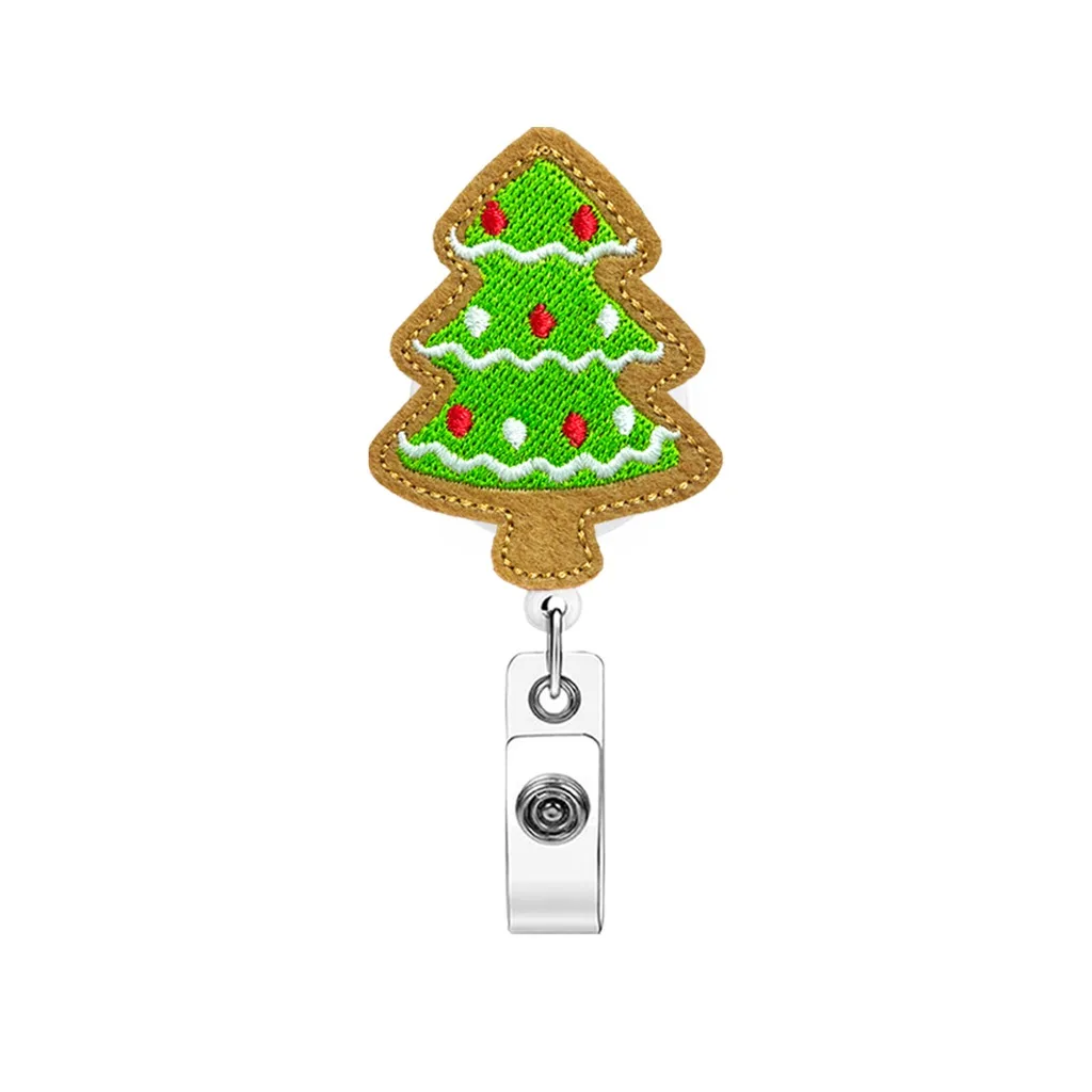 Christmas Badge Reel Holiday Felt Embroidered Badge Reel  Staff Badge Reel Christmas-Themed For Work Clothes Office