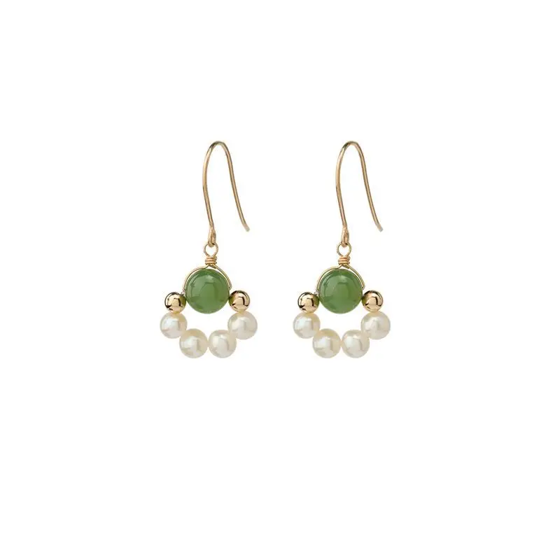 100 % natürliche barocke Süßwasserperle und Jadestein, 14 Karat Gold gefüllt, Damen-Tropfenohrringe, nicht allergisch, für Frauen, Geburtstagsgeschenke – Detail 6
