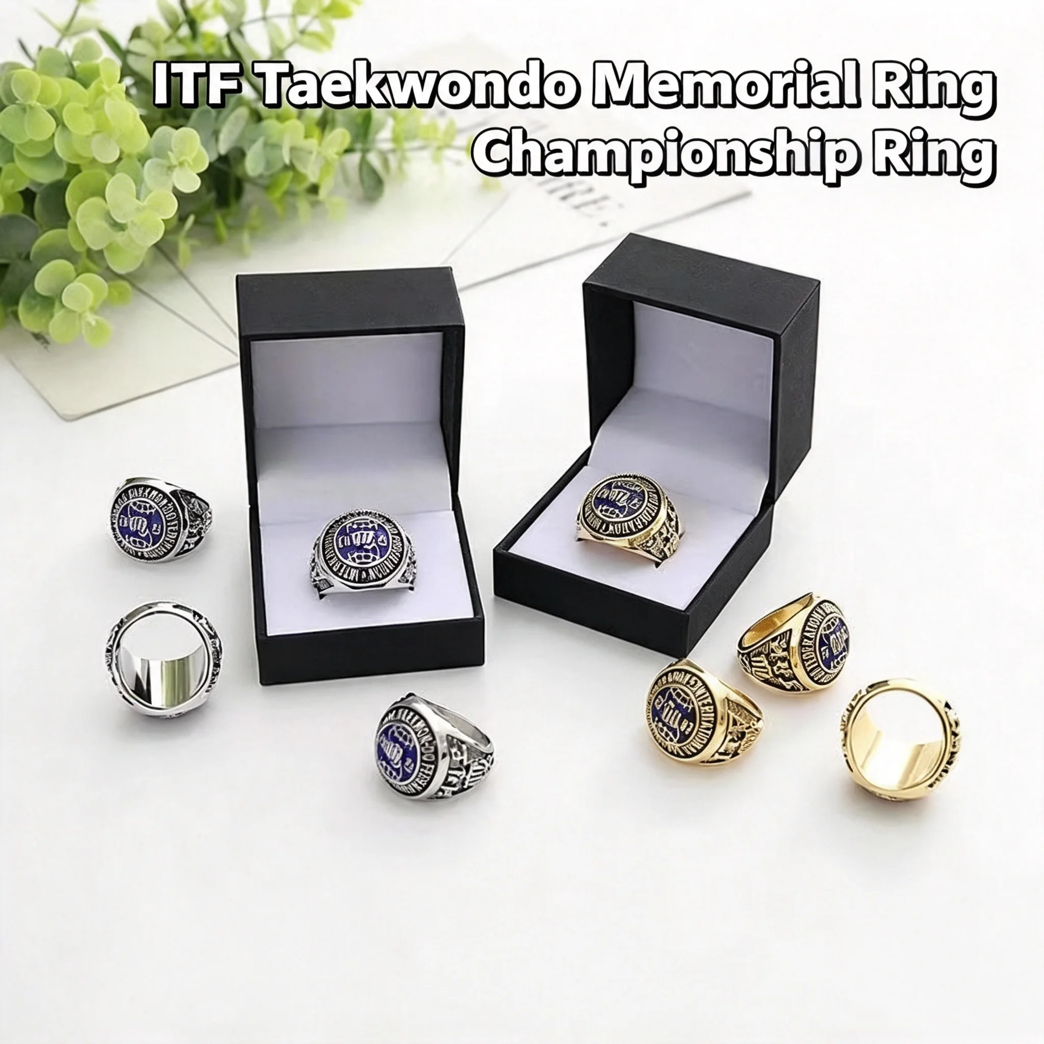 Gold Silver Color Taekwondo Competition Souvenir Championship Ring TKD ITF Winner Keepsake Gift for Group Activities Award Ring
