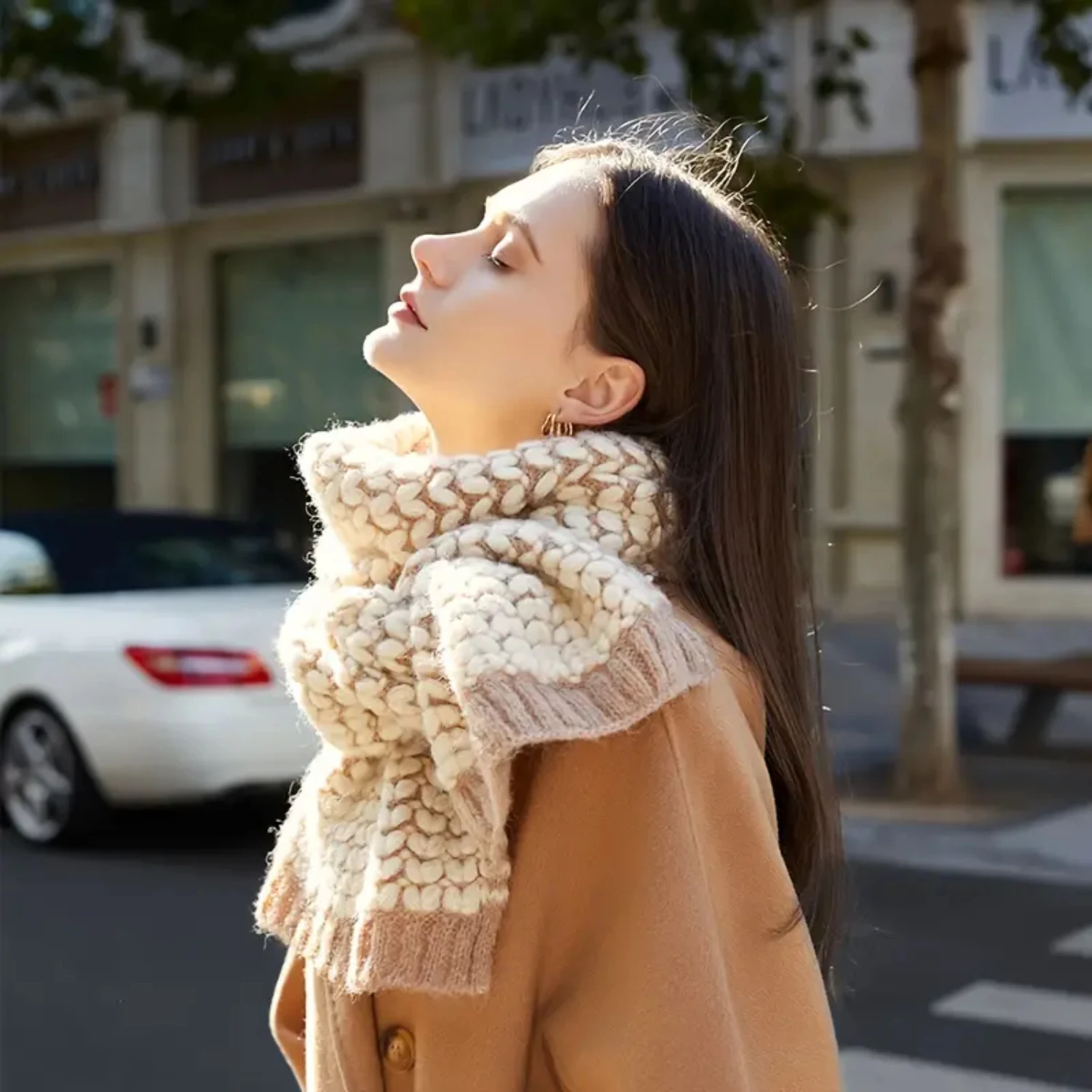 Écharpe au crochet avec grand cœur pour femme, optique d'hiver chaude, châle simple et confortable, accessoires à la mode pour femme