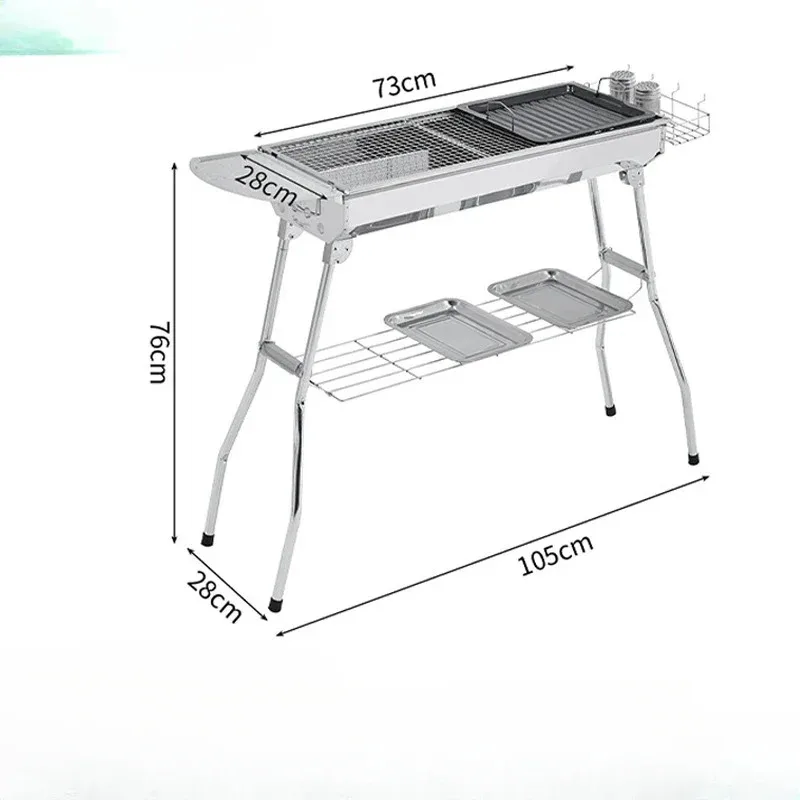

Outdoor Stainless Steel Charcoal Grill Large Size Barbecue Tool Portable Free Installation Handle Folding BBQ Cooking