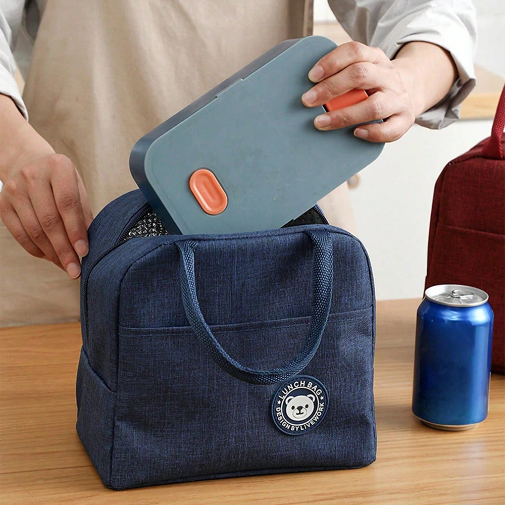 

Portable Lunch Bag Lunch Box Thermal Insulated Canvas Tote Pouch School Bento Portable Dinner Container Picnic Food Storage