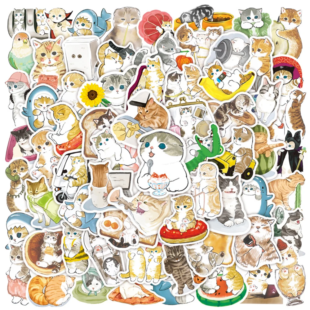 10/30/50/100/200pcs Kawaii Cartoon Cats Stickers Aesthetic DIY Laptop Car Stationery Cute Animal Kitten Decoration Sticker Toys