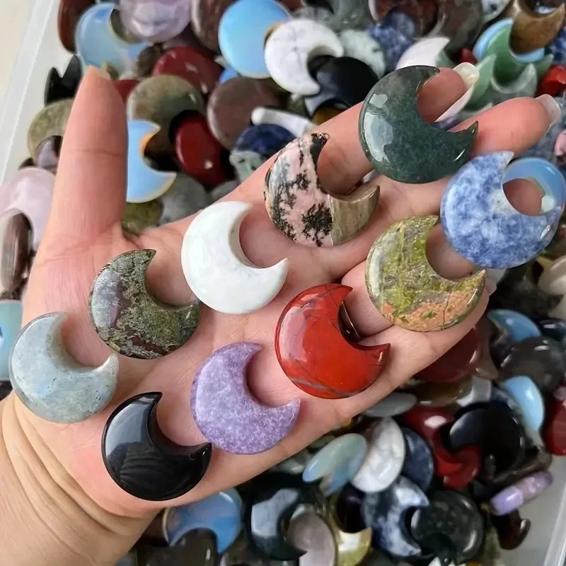 20/50pcs Random Natural Stone Moon Crystal Carved Gemstone Crescent Reiki Healing Chakra DIY Jewelry Home Decor Gift