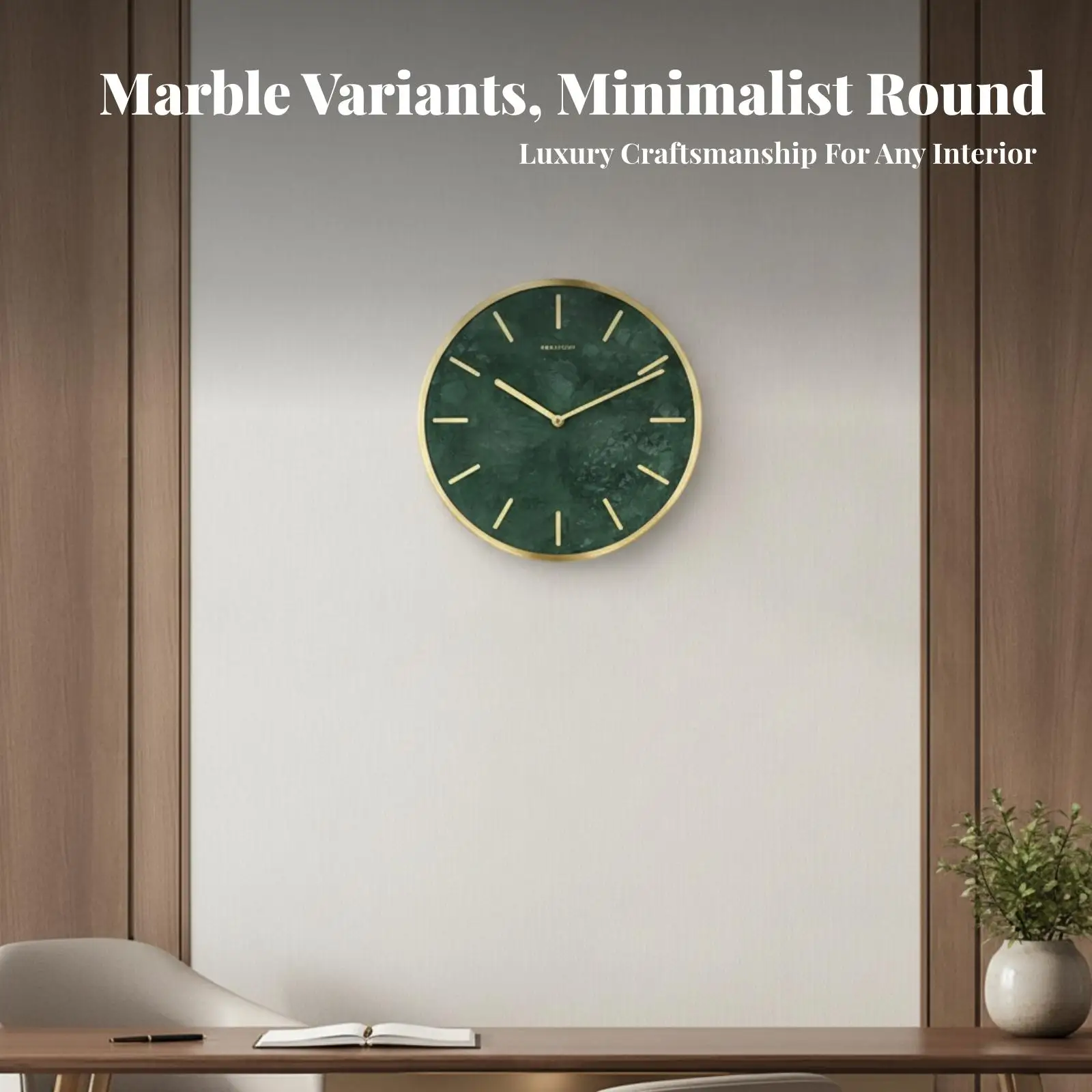 Marble Wall Clock Analog Wall Clock with Pendulum Battery-Operated for Office