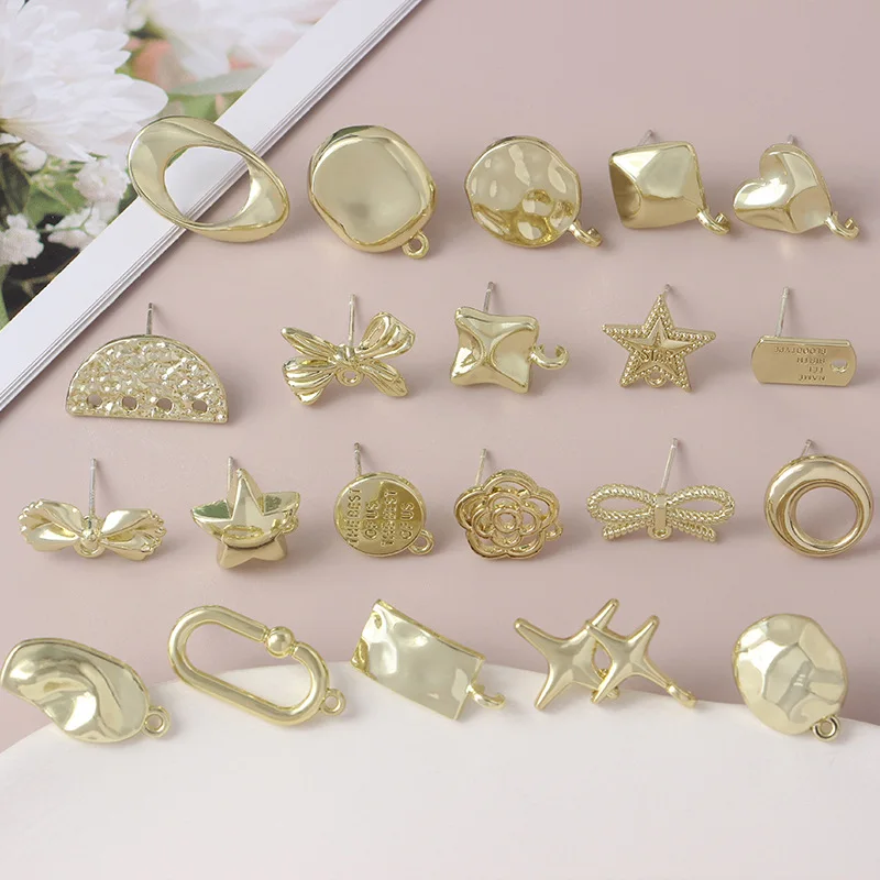 10 stücke diy gold farbe ohrringe basis stern hohl schmetterling ohrringe connectos runde buchstabe stud ohrring einstellungen schmuck machen