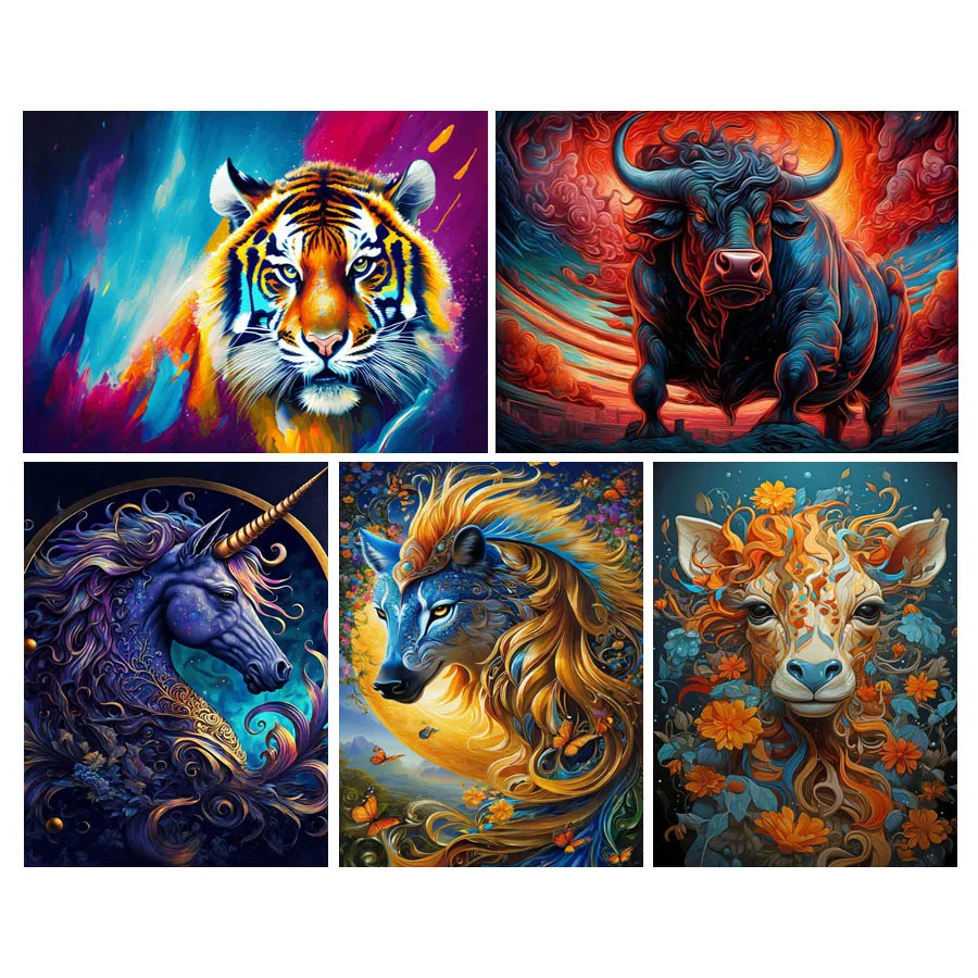 Diy Diamond Painting New Collection 2024 Tigers And Cattle Mosaic Arts Full Rhinestone Embroidery Animal Picture Wall Decor