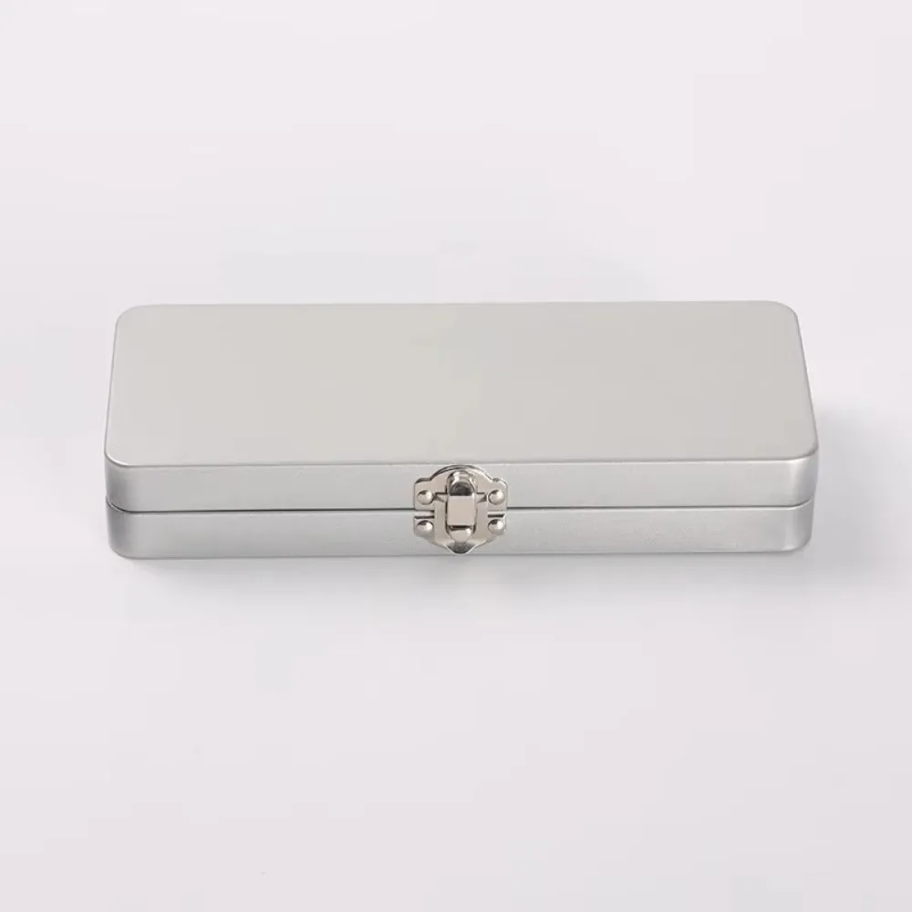 New Rectangle Metal Storage Box Iron Flip Cover Metal Buckles Box Silver with Lock Empty Hinged Box Solid Water Colour Box