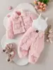 Baby girl casual pink plush long sleeved jacket, 1