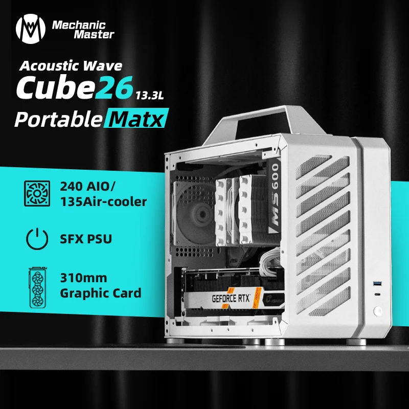 Mechanic Master C26 Computer Case ITX/MATX Acoustic Wave Portable Multifunctional Aluminium Mini PC Case