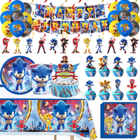 Sonics Birthday Party Decorations Anime Sonics Balloons Paper Tableware Set Plate Banner Tablecloth for Kids Gift Baby Shower