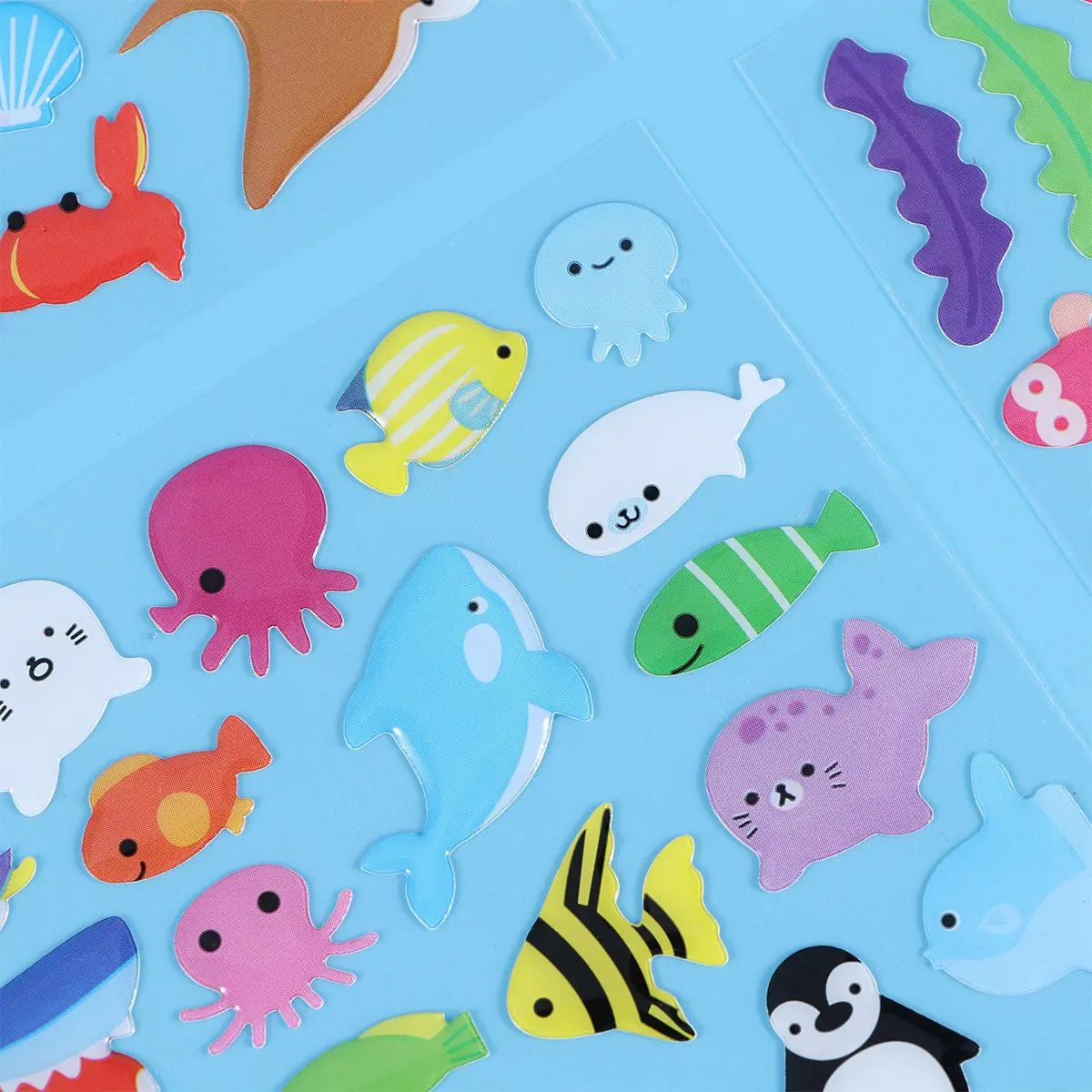 10枚入り水槽用ステッカー-子供用-グリッター-キッズ-かわいい漫画-海の動物-アソート