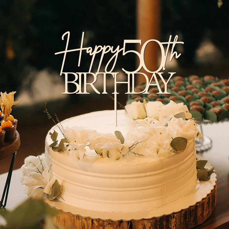 YOMDID Tortenaufsatz zum 50. Geburtstag, Geburtstagskuchen-Plektrum, 50. Kuchendekoration für fröhliche 50. Jahrestagsparty-Kuchendekorationen – Detail 1