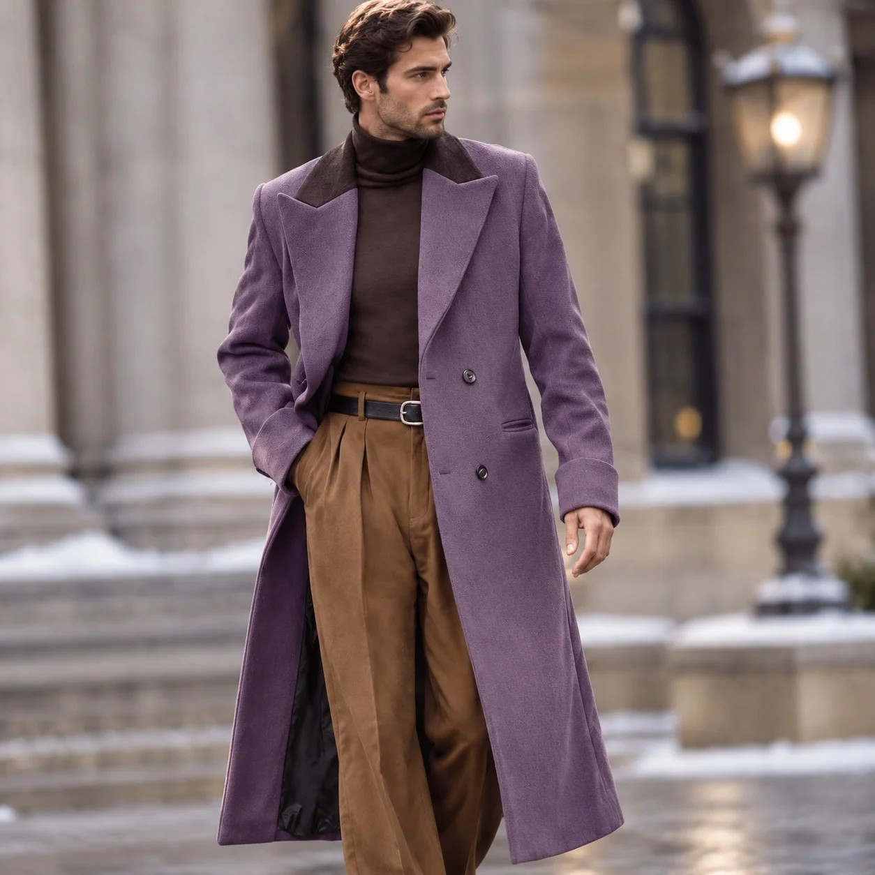 No Waist Belt Multiple Pockets Belt Fitted European and American with Patched Construction Winter Jacket Men Winter Coat