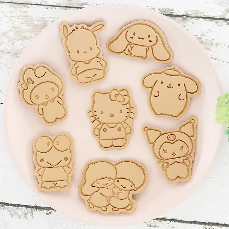 8 Pcs/set Sanrio Kuromi Cartoon Cookie Cutters 3D Plastic Biscuit Mould Pressable Cookie Stamp Kitchen Accessories Baking Tools