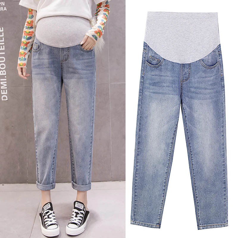 Plus Size Jeans Denim Maternity Straight Jeans Wide Leg Loose Harem Belly Adjustable Pants Casual Pregnancy Trousersmaternity dr